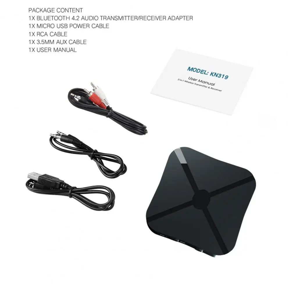 

2 IN 1 Real Stereo Bluetooth 4.2 Receiver Transmitter Audio KN319 Bluetooth Wireless Adapter With 3.5MM AUX For Home TV MP3 PC