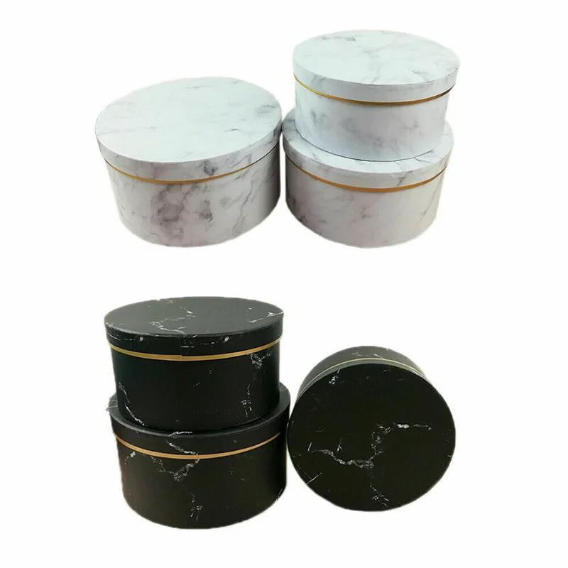 

3 Pcs Florist Flowers Gifts Box Marble Pattern Round Packing Case for Wedding Party KIMA88