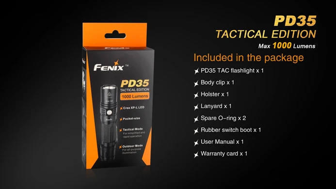 Фонарик Fenix PD35 тактический светодиодный турбовыход 1000 люмен + зарядное