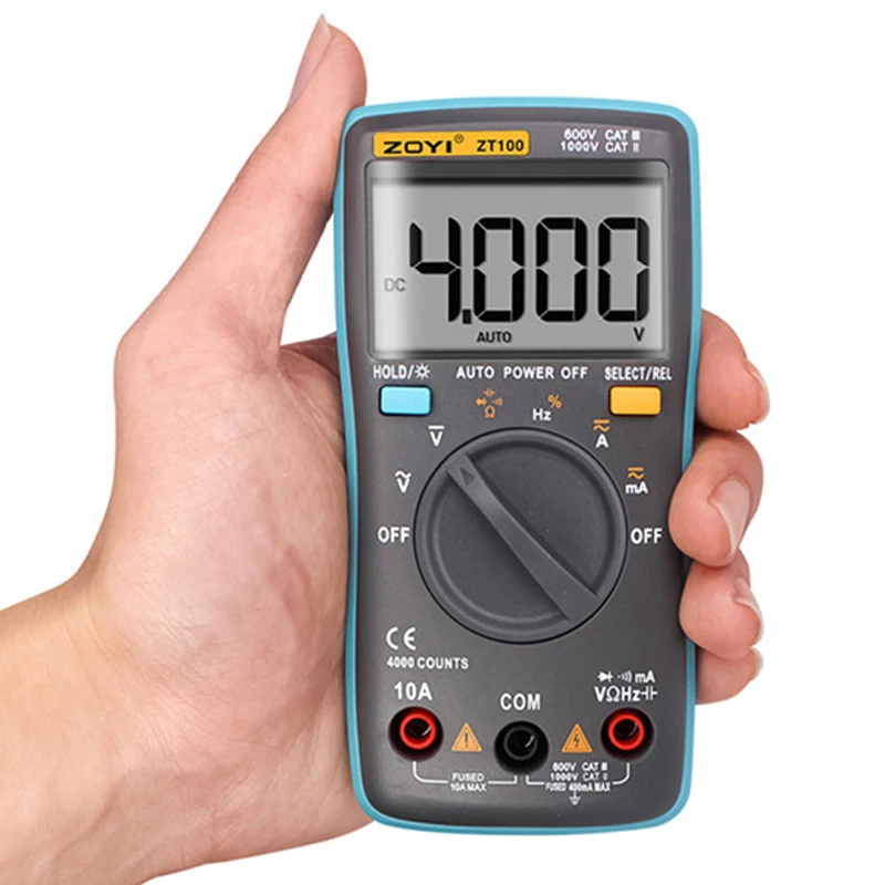 ZT100 Цифровой мультиметр 4000 отсчетов задний светильник AC/DC Напряжение Амперметр Ом 9,999 МГц Частота Диод Мини карманный вольтметр