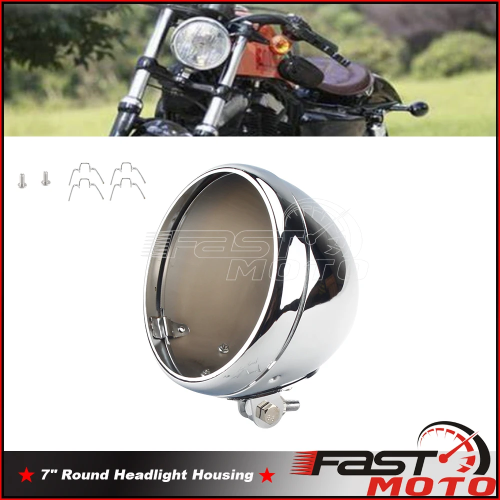 

Хромированный круглый налобный фонарь, светодиодная лампа в корпусе для Harley Dyna Road King Street Bob Cafe Racer