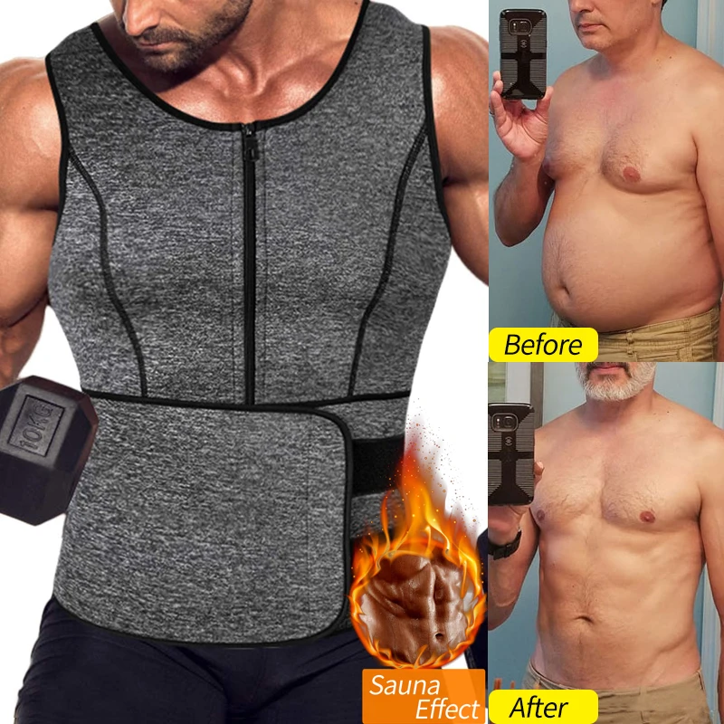 

Sauna Waist Trainer Vest for Men Sweat Suit Double Tummy Control Belly Trimmer Belts Neoprene Workout Upper Body Shaper