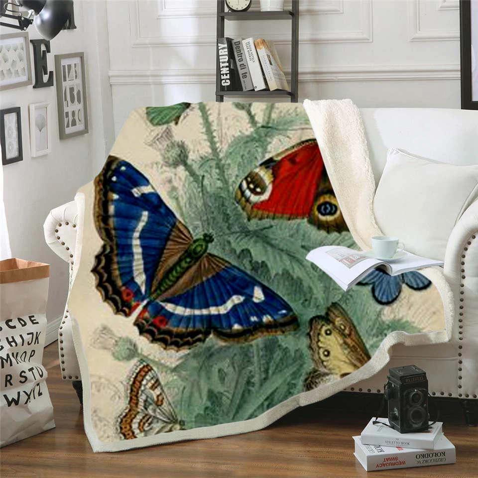 

Цветное одеяло Plstar Cosmos в виде бабочки и насекомых, шерпа с 3D принтом, одеяло на кровать, детский цветочный домашний текстиль для девочек, ска...