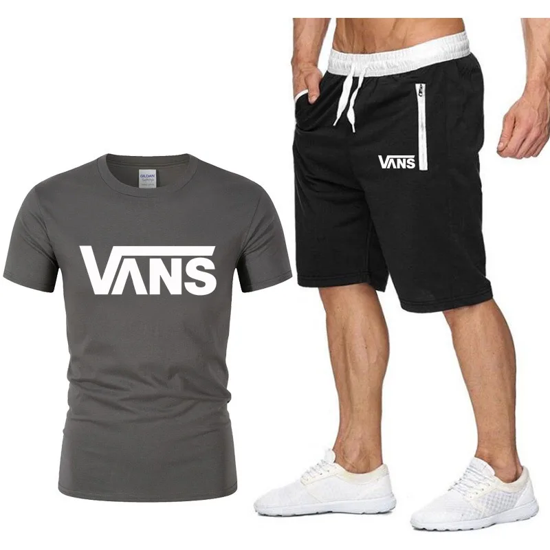 

Men's casual printed short-sleeved suit cotton T-shirt + sports pants two-piece wicking and breathable running wear 2021 summer
