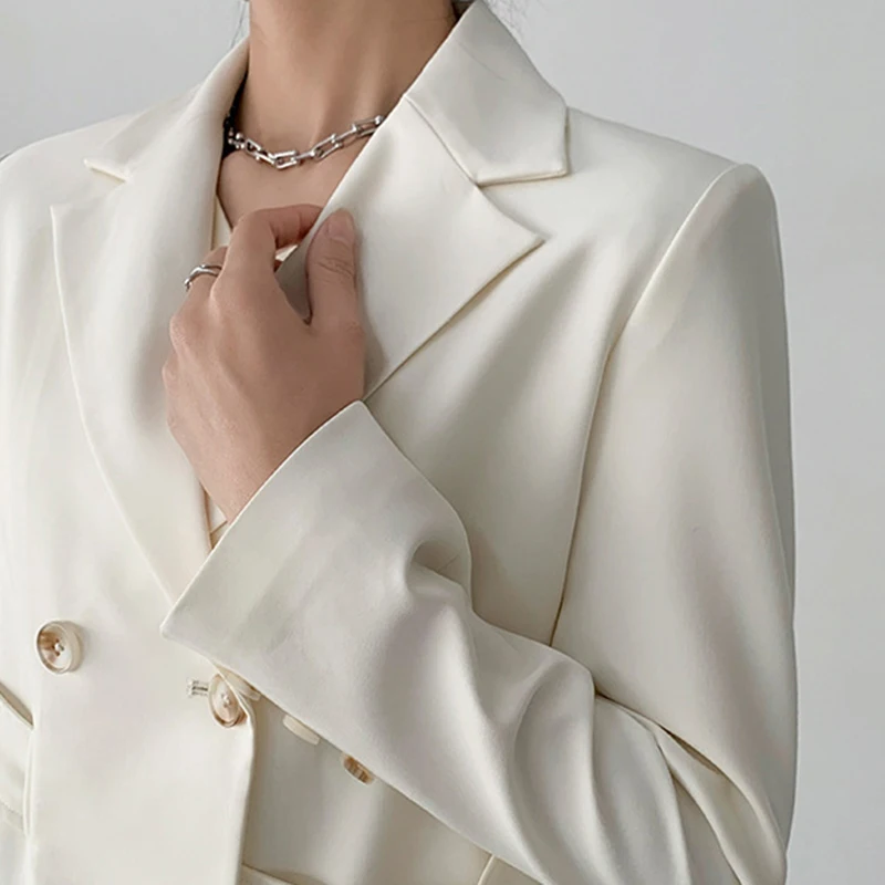

TWOTWINSTYLE Temperament Casual Blazer For Women Notched Long Sleeve Straight Loose Blazers Female Fashion New Clothing Spring