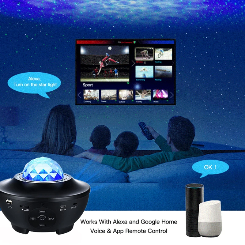 

Tuya Smart Watermark Music Starry Sky Projector Waving Night Light Led Colorful Smart Life APP Wireless Control Work With Alexa