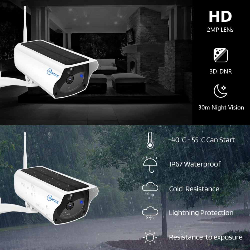 Movols 1080P IP камера WIFI Беспроводная солнечная панель Батарея безопасности 2MP PIR
