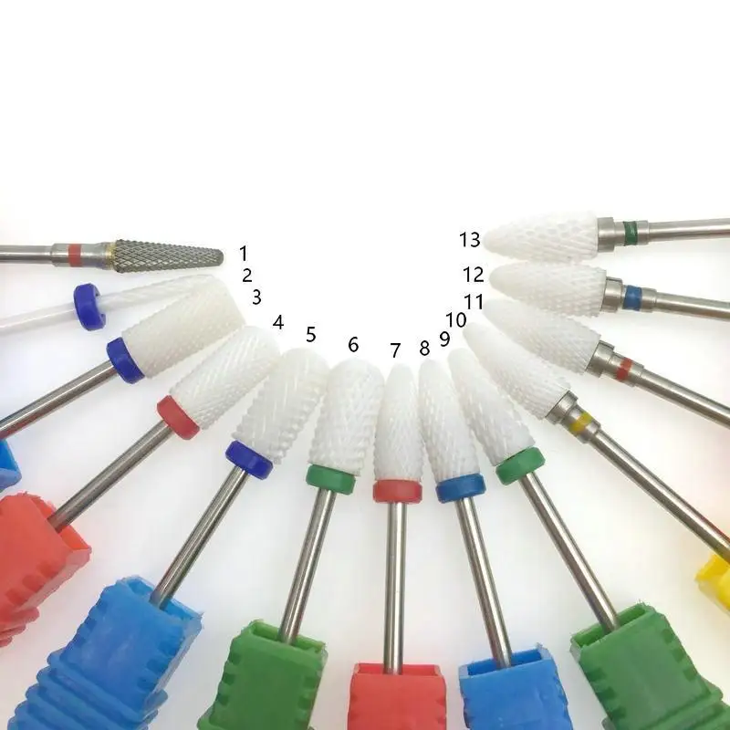 13 типов керамических фрез для ногтей машинка маникюра аксессуары вращающиеся