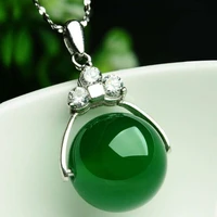natural green jade chalcedony round agate pendant 925 silver necklace chinese carved charm jewelry fashion amulet for women gift