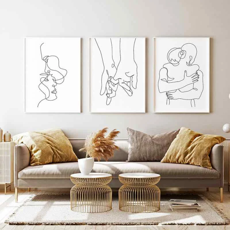 

Nordic Line Drawing Couple Hand Love Kiss Wall Art Canvas Painting Posters And Prints Minimalist Wall Posters For Living Room