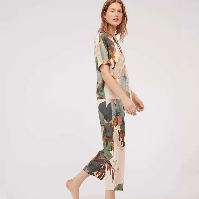 2020 модные европейские весенние летние женские хлопковые Пижамные комплекты с