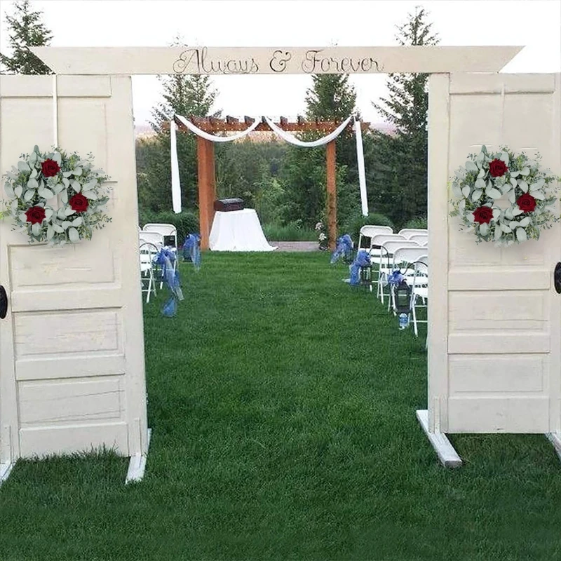 

Artificial Eucalyptus Rose Wreath Spring Summer Door Wreath Round Front Door Window Wreath Wedding Hanging Ornament