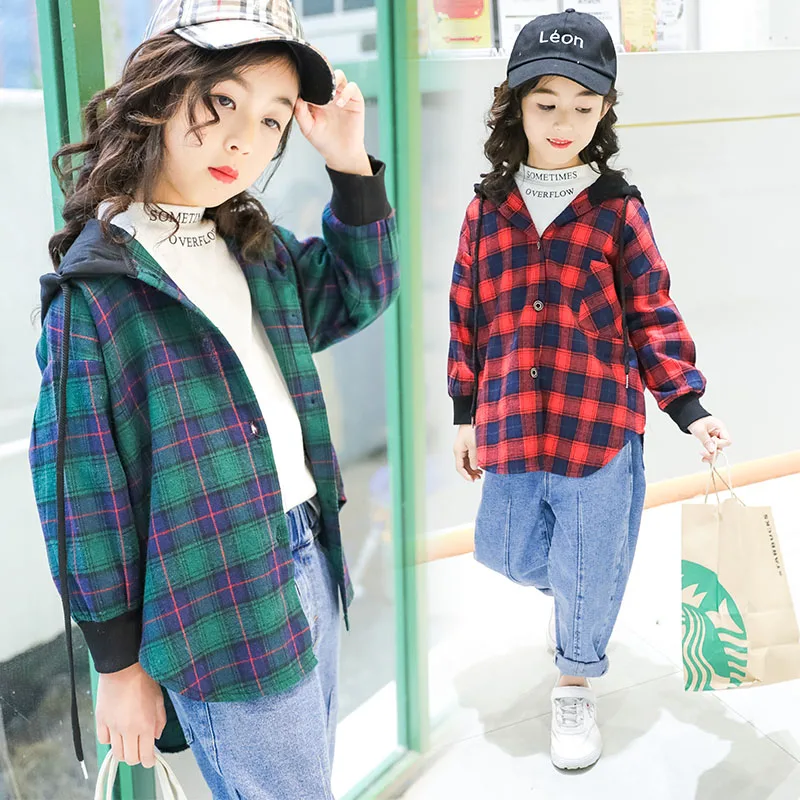

Casual Baby Girls Plaid Blouses Spring New Loose Cotton Kids Hoodies Comfort Outerwear Fashion Baby Girls Clothes Vestidos