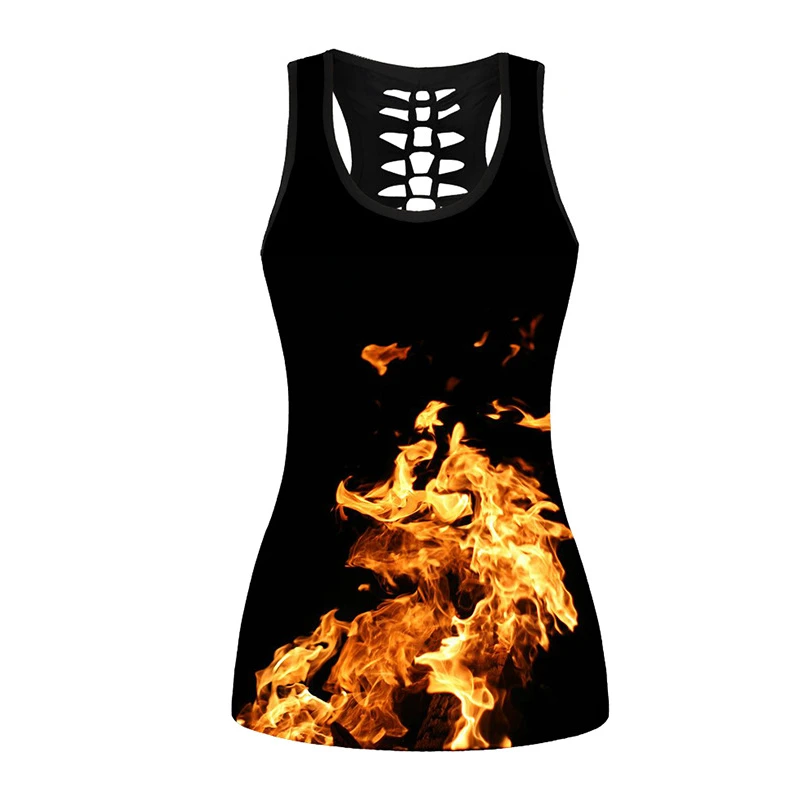 Summer Women Sport Vest Fire Skull 3D Print Sleeveless Shirt Quick Dry Gym Running Fitness Tank Tops Oversized Undershirt Female