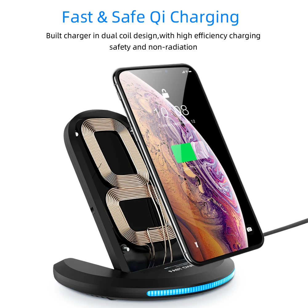 10 Вт Qi Беспроводное зарядное устройство для iPhone X/XS Max 8 Plus Портативный usb зарядный коврик держатель телефона для samsung S8 S9 Беспроводное зарядное устройство