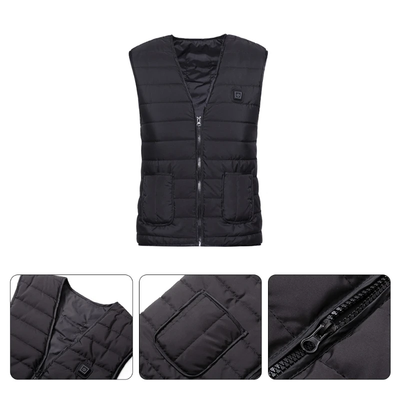 

Unisex 5 Area Smart Heated Vest USB Charging Electric Zip Up Heating Sleeveless Jacket Thermal Body Warmer Waistcoat