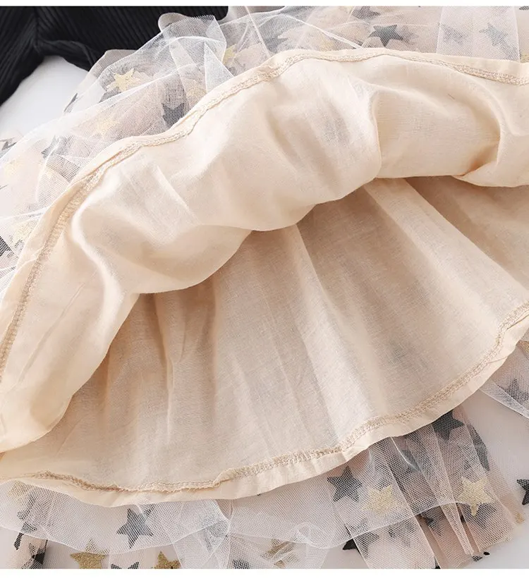 

Girl Dress 2020 Spring Star Tutu Party Ball Gowns Long Sleeve Princess Evening Dress Black Teen 4 5 6 7 8 9 10 11 12 13 14 Year