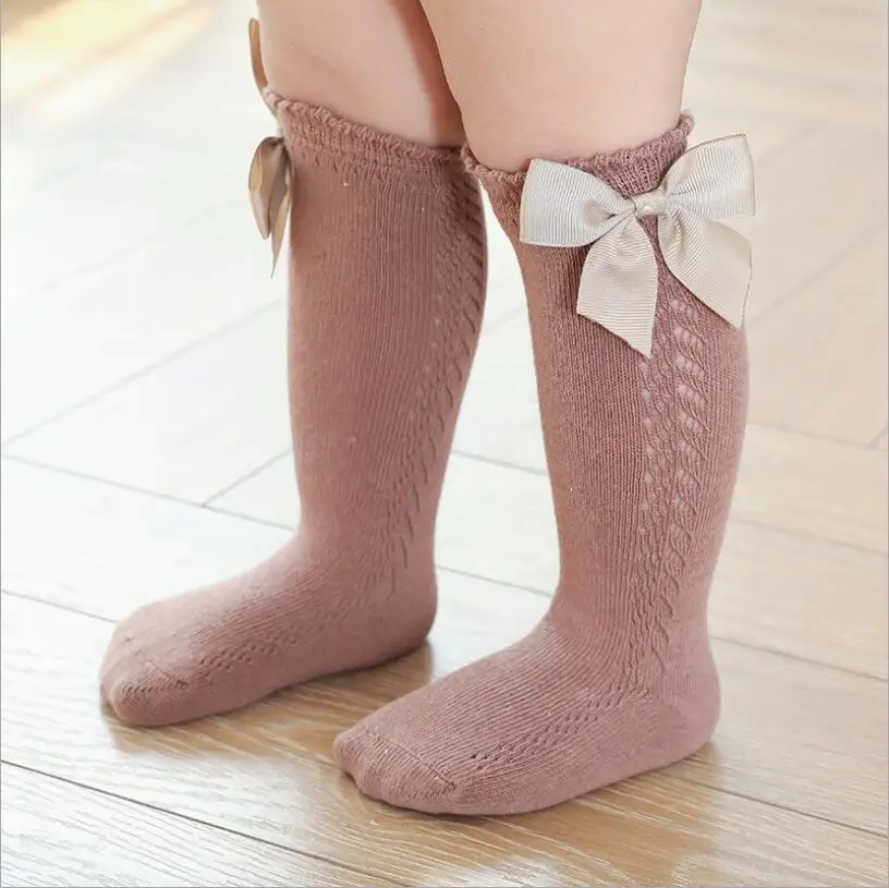 Calcetines de verano para ni&ntilde;as peque&ntilde;as, con lazo calcet&iacute;n largo hasta la rodilla, malla de algod&oacute;n suave, estilo espa&ntilde;ol, transpirables, de 0 a 6 a&ntilde;os-3