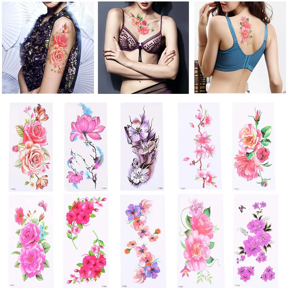 1piece beauty make up Fake temporary tattoos stickers rose flowers arm shoulder tattoo waterproof women big flash on body | Красота и