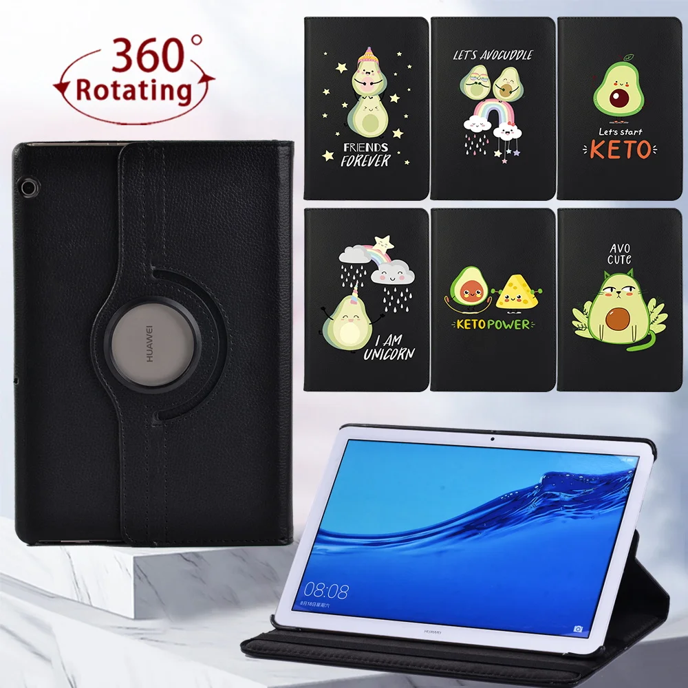 

Tablet Case for Huawei MediaPad T5 10 10.1/T3 10 9.6 inch 360 Rotating Avocado Fruit Series Protective Cover+ Free Stylus