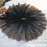 19cm wide luxury black mesh fabric brown cotton embroidery lace dress guipure collar trim diy head scarf garment sewing decor