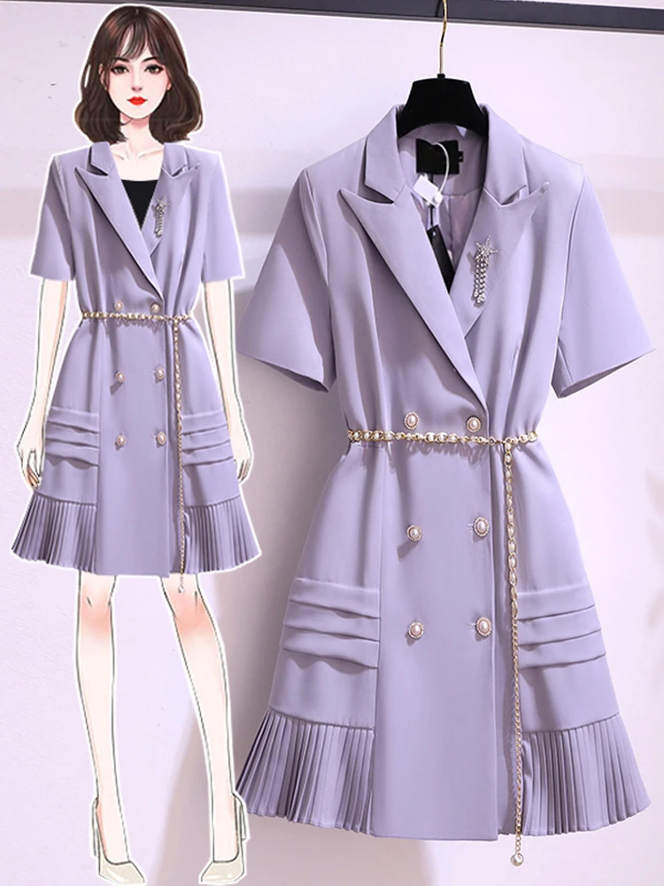 

Summer 2021 New Plus Size Short Sleeve Solid color Blazer Dress Female Work Suit Dress
