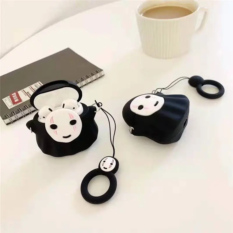 3D милый каваи аниме мультфильм Тоторо Безликий человек чехол для Airpods 1 2 без лица человек беспроводной наушники крышка с палец кольцо ремень
