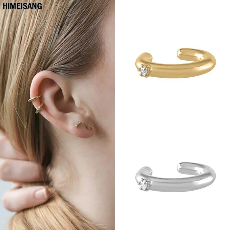 

2021 Fashion Punk Silver Gold Filled CZ Zircon Ear Cuffs Clip on Earrings for Women Circle Earcuff Men Party Jewelry Wholesale