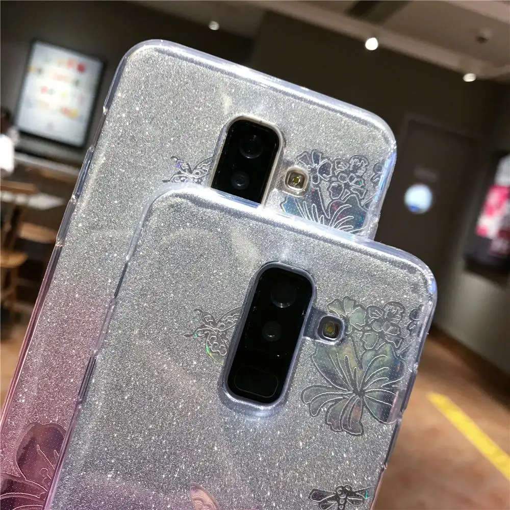 Чехол из ТПУ с градиентным цветком и блестками для samsung Galaxy A6 A7 A8 Plus J4 J6 2018 Note 10