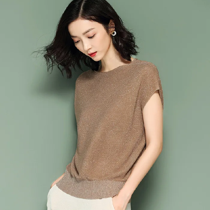 

2021 new fashion T-shirt Bat sleeve women solid color round neck casual summer