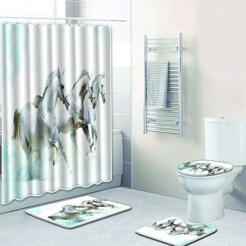 Набор ковриков для ванной Zeegle в китайском стиле занавеска душа с рисунком и