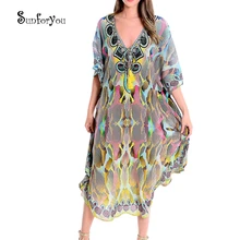 Large Chiffon Beach Cover up Plus size Bikini Cover up Saida de Praia Vestidos Mujer 2021 Maxi Dress Pareos de Playa Mujer