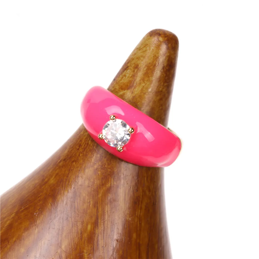 Multicolor Enamel Oil Dripping Zircon Women's Open Ring Adjustable Gold-plated Charm Finger Party Jewelry Gift | Украшения и