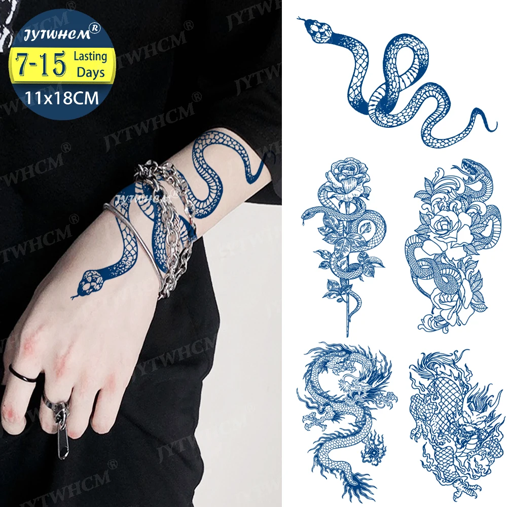 

Temporary Tattoo Sticker Waterproof Long Lasting Snake Tattoo Sexy Juice Long Time Dragon Tattoo Male Flash Fake Tattoo Women