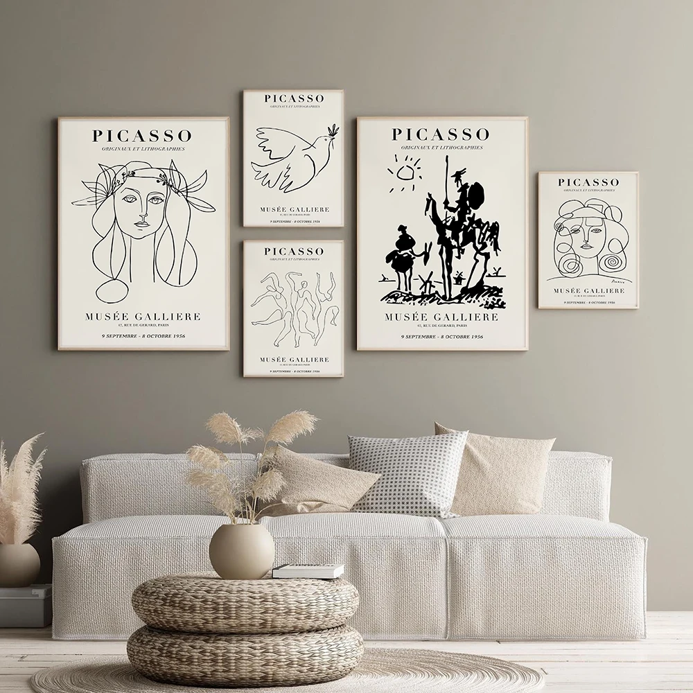 

Picasso Girl Bird Line Drawing Female Figure Wall Art Canvas Painting Nordic Poster And Print Wall Picture For Living Room Decor