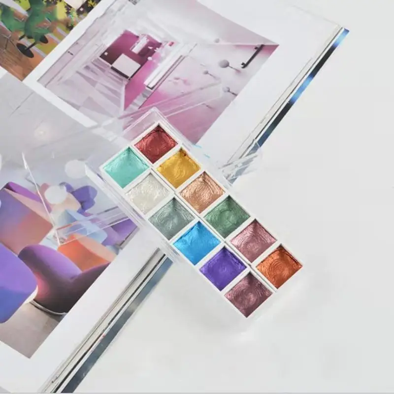 

12 Color Glitter Water Color Set Metallic Gold Pigment Paint Artist Painting Dropship