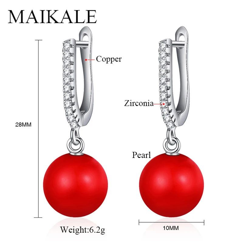 Женские серьги-гвоздики с жемчугом MAIKALE Длинные круглые серьги в Корейском стиле