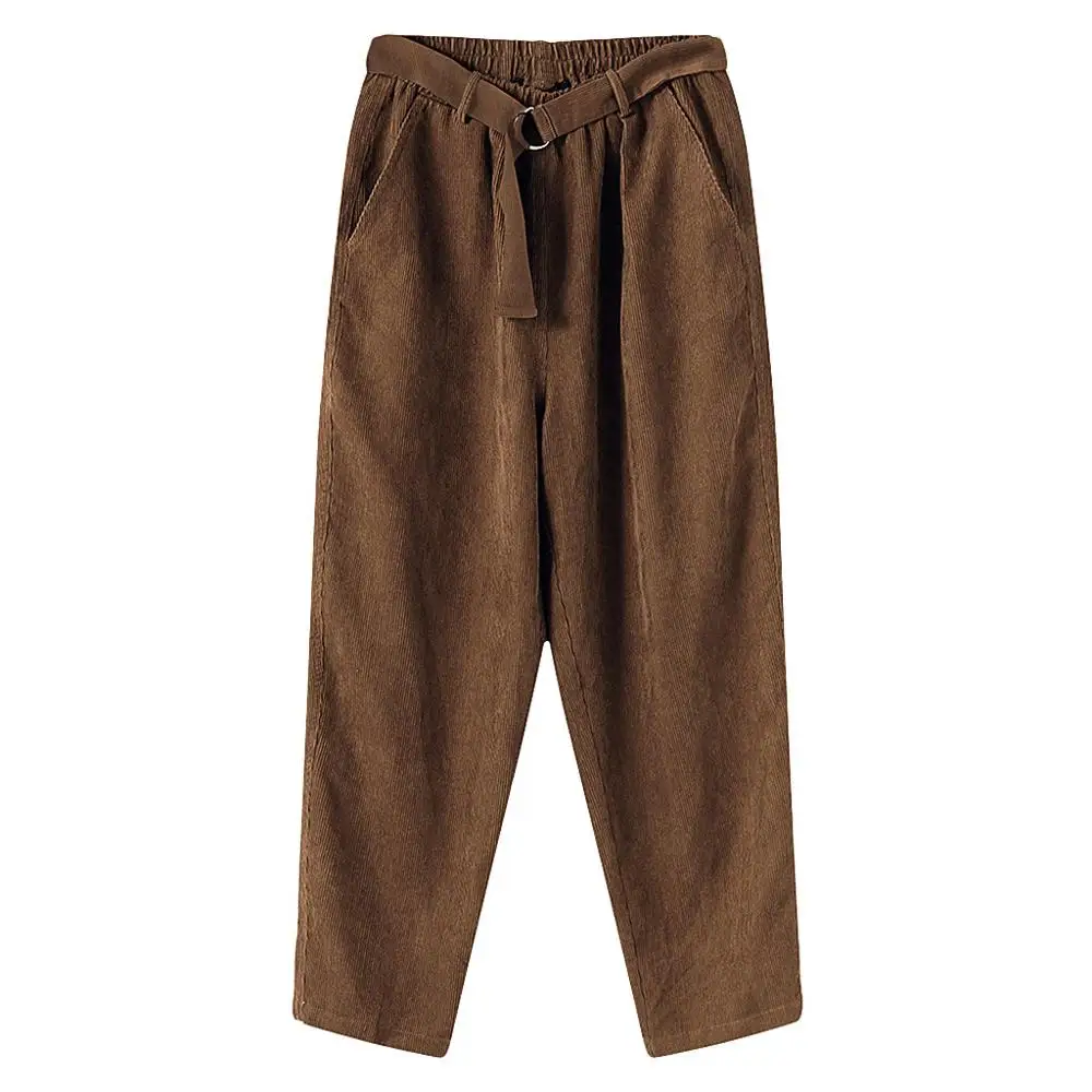 Женские винтажные вельветовые брюки свободные однотонные повседневные большого