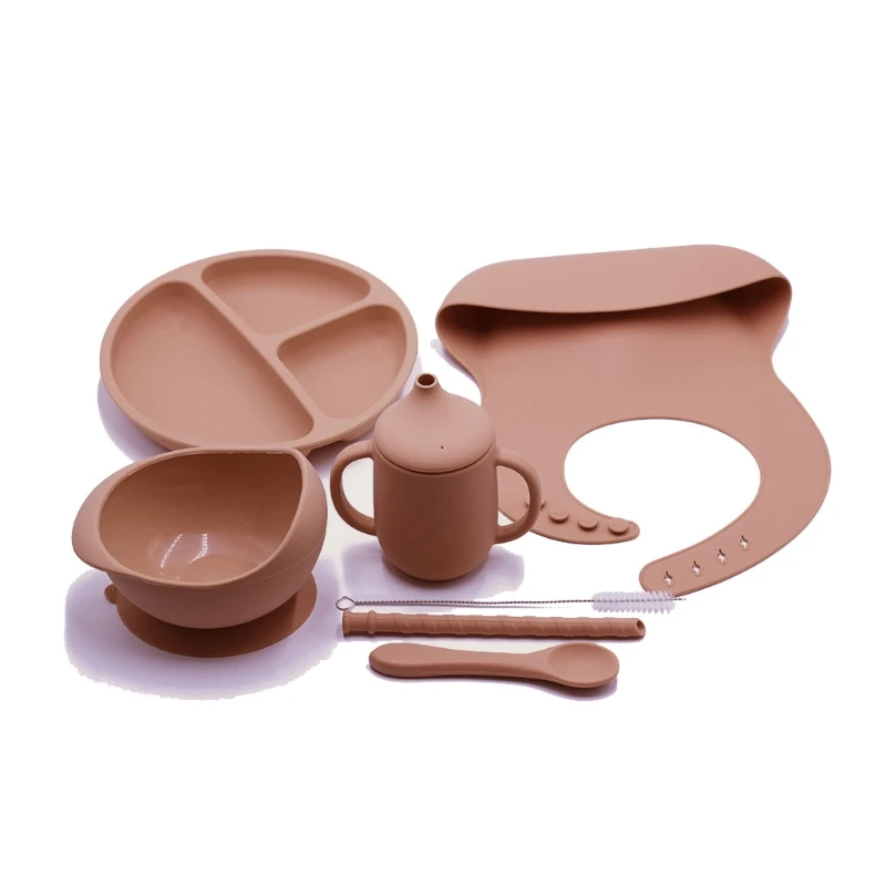 

7Pcs Baby Silicone Cartoons Plate Self-Feeding Suction Children Tableware Set 23GD