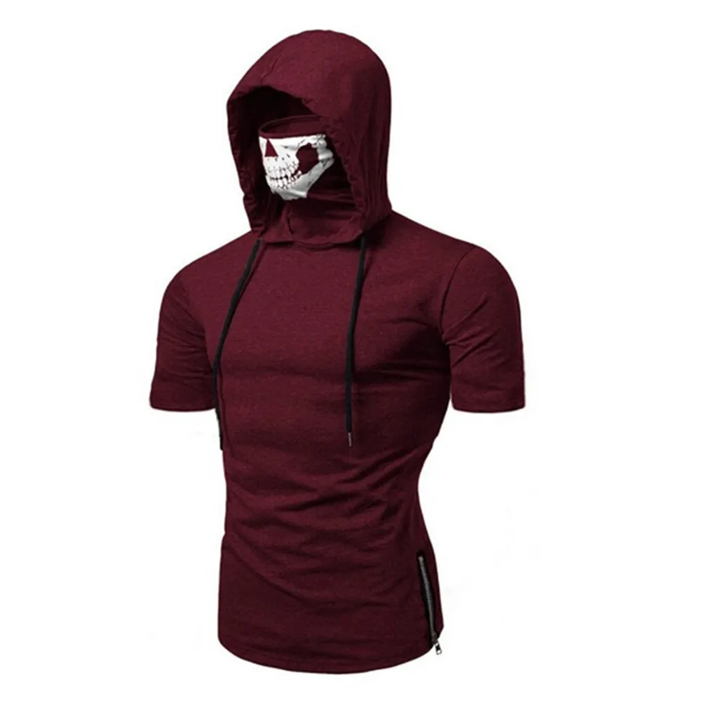 Новинка Мужская стрейчевая фитнес Форма ninja футболка с капюшоном и коротким