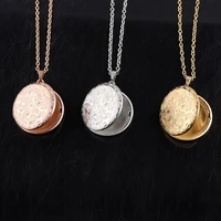 fashion lover friend chain three dimensional carving necklace pendant round shaped photo picture locket