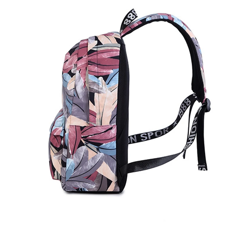 Модный водонепроницаемый полиэстер женский рюкзак многоцветный перо печать