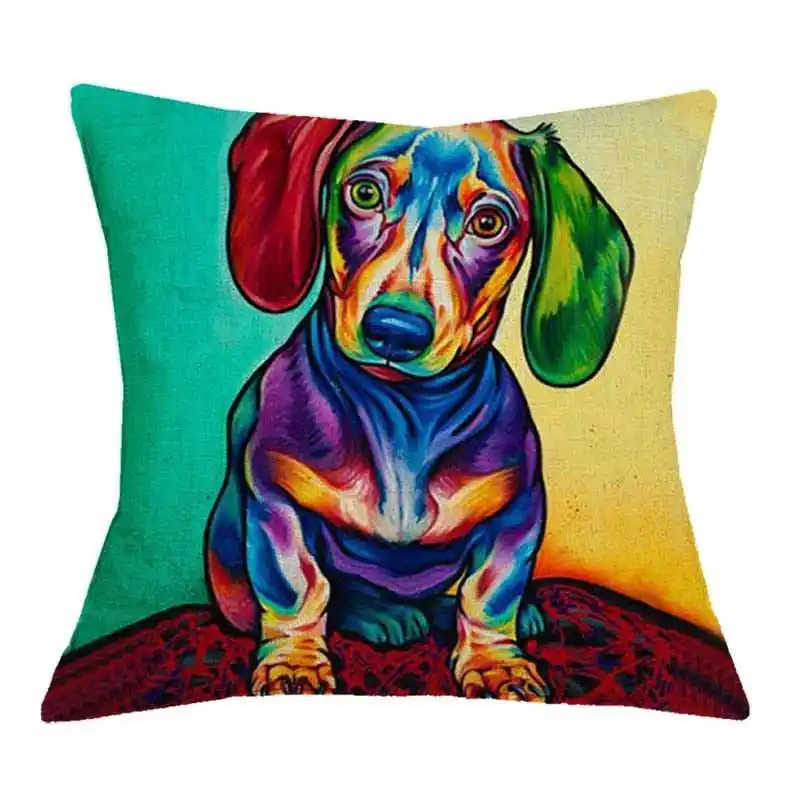 Cute Pet Dog Schnauzer Dachshund Cushion Cover Cotton Linen Colorful Oil Printed Throw Pillow Case 45*45 CM For Home Sofa Decor | Дом и сад