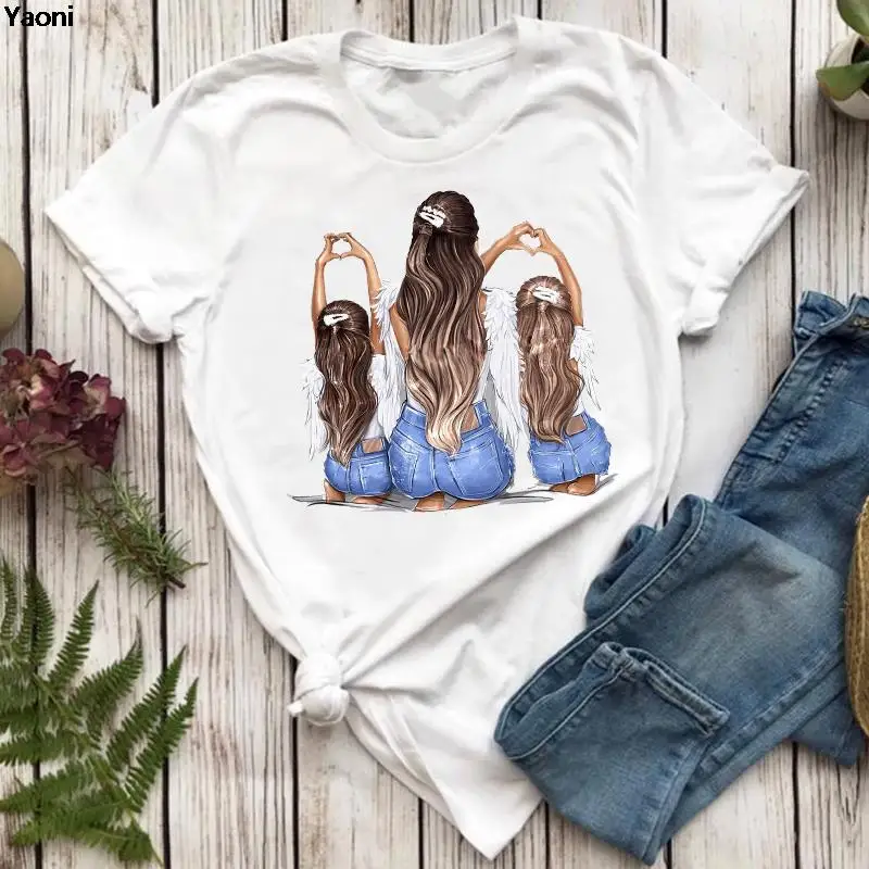 

Women T-shirts 90s Fashion Mom Mother Daughter Printing Mama Cartoon Ladies Print Graphic T Top Lady Shirt Female Tee T-Shirt