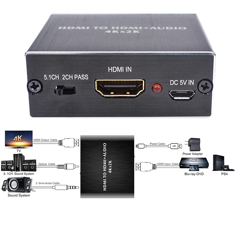 4K X 2K Аудио экстрактор + оптический TOSLINK SPDIF 3 5 мм стерео аудио конвертер