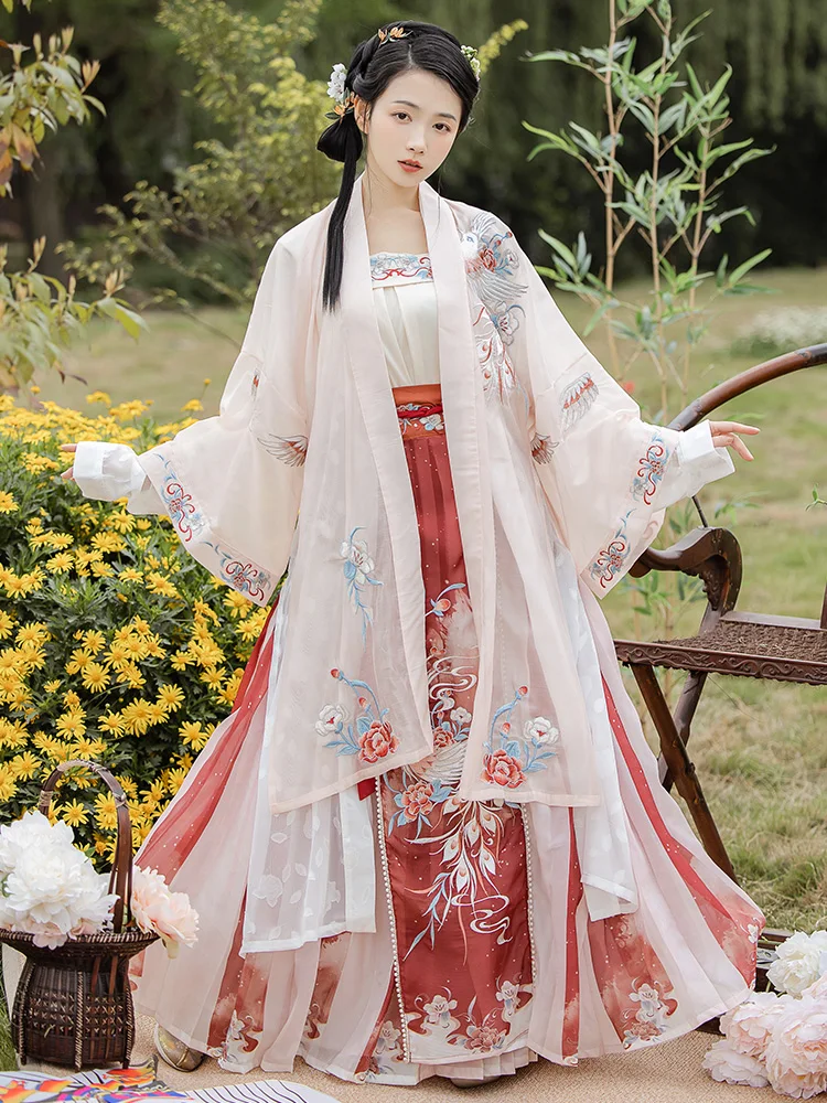 

Hanfu Suit Dresses Women's Traditional Chinese Style Song Dynasty Long Buttonhole Embroidered Ancient Oriental Fairy