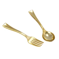 144pcs plastic disposable gold spoons and 72pcs mini gold coffee dessert cake forks fit for party event