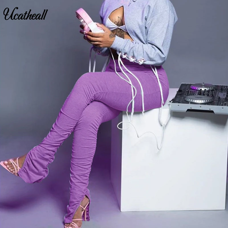 Одноцветные эластичные спортивные штаны для женщин расклешенные женские бега