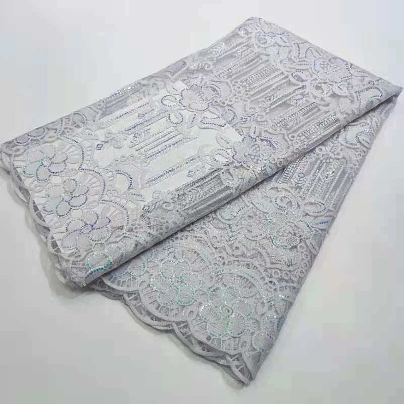 

White African Lace Fabric 2021 French Lace Fabric With Sequins High QualityNigerian Embroidery Lace Fabric For Party Dress