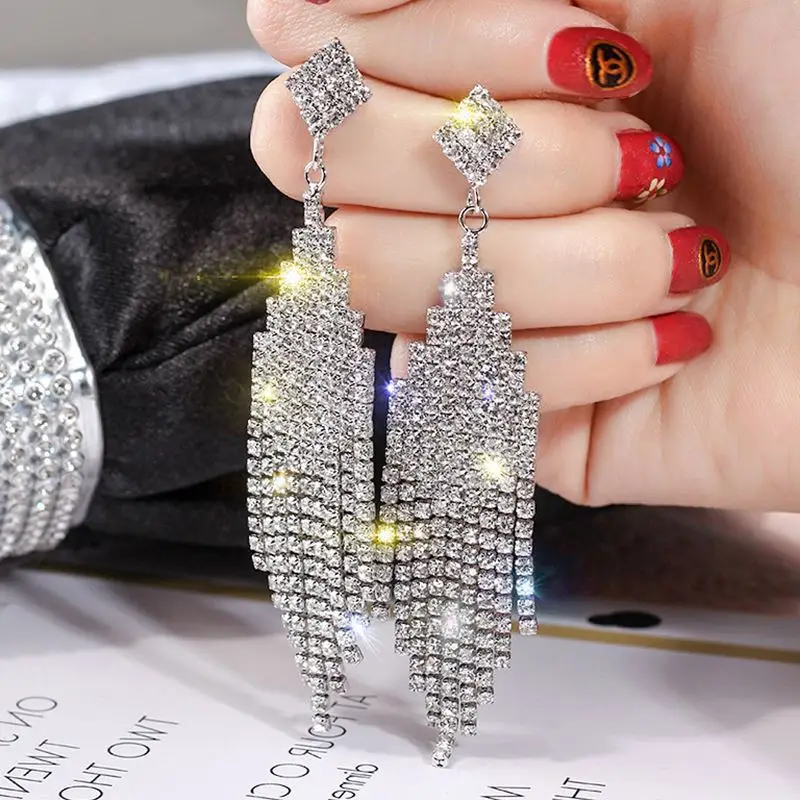 

S925 Silver Needle Rhinestone Tassel Earrings For Women Drop Earrings Long Earings Jewelry Oorbellen Pendientes Boho Bijoux